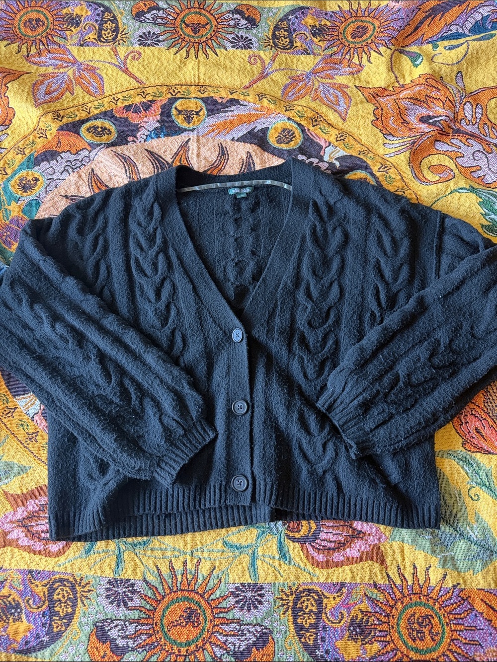 Oversized wild fable Black Cable‑Knit V‑Neck Button Cardigan